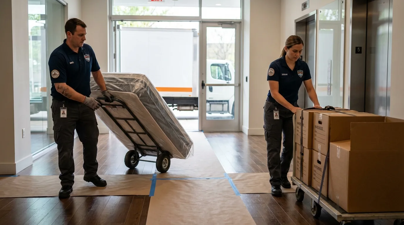 Professional apartment movers loading elevator in Aransas Pass, TX